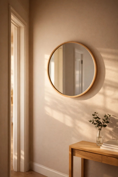 MARIA HOMES Elegant Round Wall Mirror with Slim Gold Frame for Modern Interiors