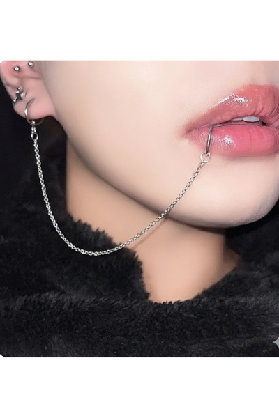TakıConcept DELİKSİZ Fake Dudak Piercing Küpe Zinciri