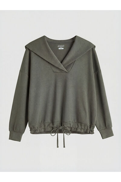 LC Waikiki Χακί Γυναικείο Φούτερ Oversize με Γιακά Πόλο