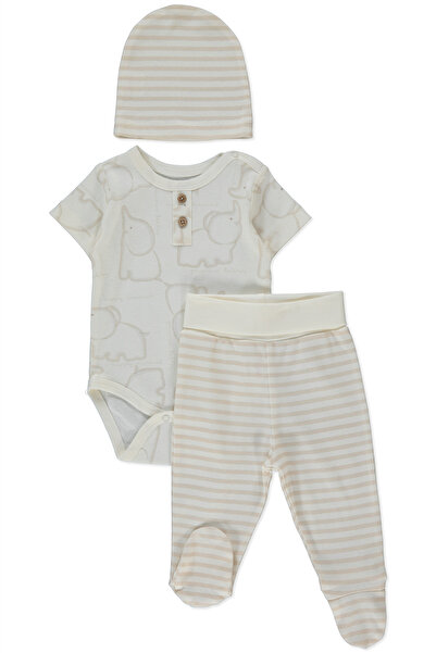 Bebetto Ri̇bana Body Set 3-Piece (Happy Animal) Beige