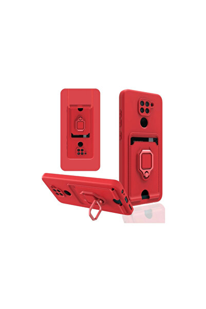 eco port حافظة ريدمي نوت 9 زوما من السيليكون مع حامل لبطاقة العمل - أحمر