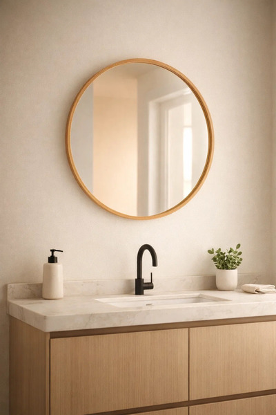MARIA HOMES Modern Round Wall Mirror with Gold Frame for Living Room & Bathroom