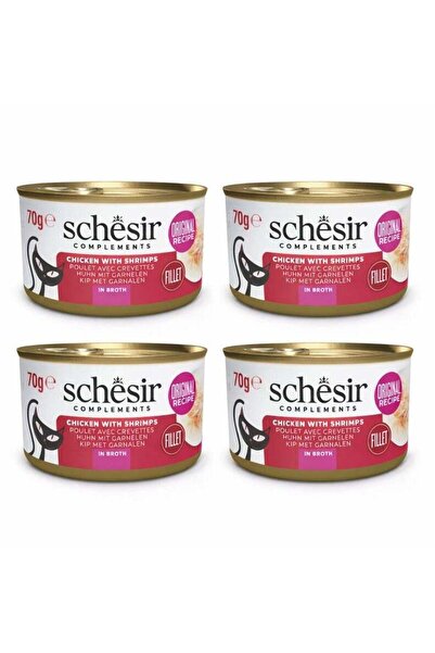 Schesir مكملات أصلية - دجاج مع روبيان في مرق اللحم - طعام رطب طبيعي للقطط - 4...