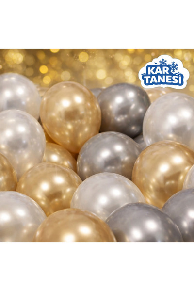 KAR TANESİ 30 Adet Metalik Balon Seti Altın Gümüş Beyaz – Doğum Günü Parti Sü...
