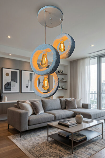 RSCOLLECTIONS Terra 3’lü Halka Sarkıt Avize – Beton Görünümlü Modern Bohem Sa...