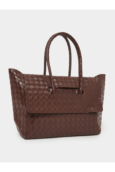 Styli حقيبة كتف من جلد البني المنسوج