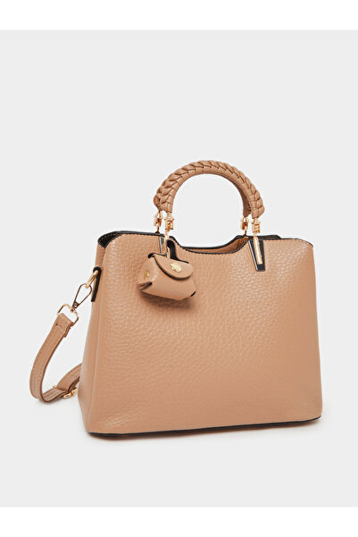 Styli Beige Top Handle Tote Bag with Charm