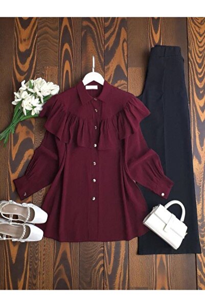 ŞAHİN TESETTÜR GİYİM ÖN VE ARKA FIRFIRLI PELERİN GÖMLEK TUNİK 5693