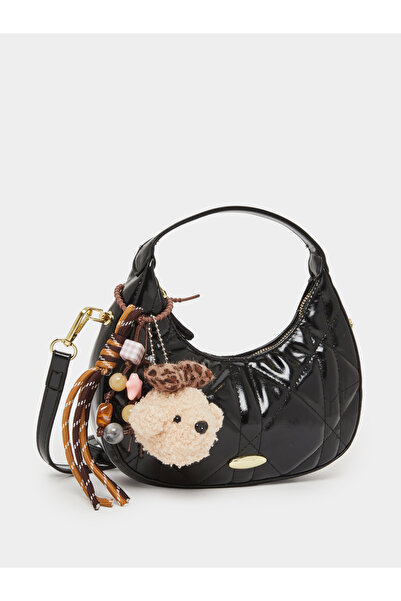 Styli Black Quilted Hobo Bag with Dog Charm