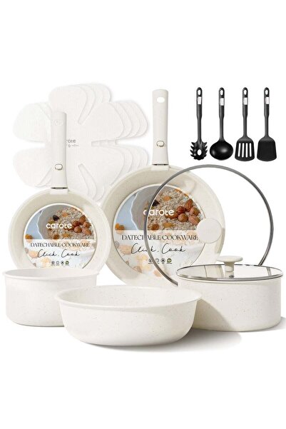 CAROTE 17pcs Pots and Pans Set, Nonstick Cookware Set Detachable Handle
