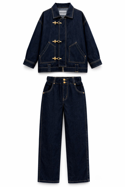 HAZELANNA Μπουφάν τζιν σε σκούρο μπλε με χρυσούς γάντζους - Σετ τζιν