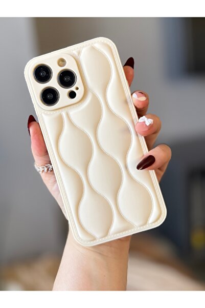 MİRAZ TASARIM Iphone 15 pro max cream color wavy engraved case