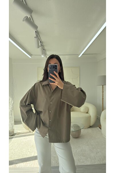 LUUNA STORE Oversize Poplin Shirt - Khaki
