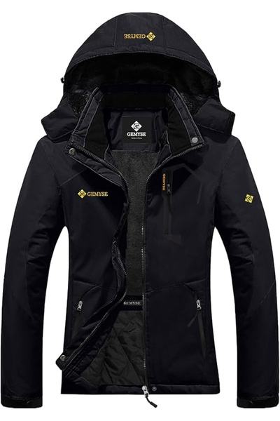 GEMYSE Women's winter sports jacket, padded, waterproof, with hood and 4 pock...