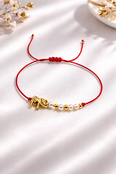 Femenino İnci Detaylı Filli Ayarlanabilir Şans Bilekliği - Kararma Yapmaz