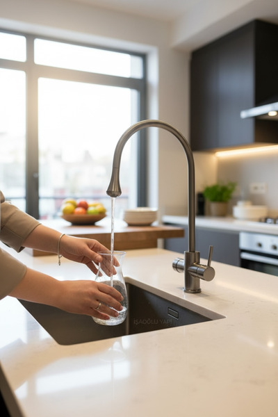 İSAOĞLU YAPI صنبور مطبخ من سلسلة داملا باللون الرمادي الأنثراسيت، مناسب لأجهز...