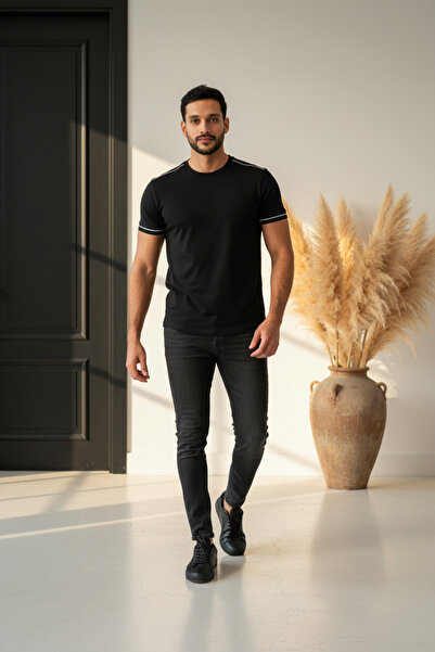 YŞRLİNE COLLECTİON Tricou negru de bază pentru bărbați YŞR – 100% bumbac, cro...