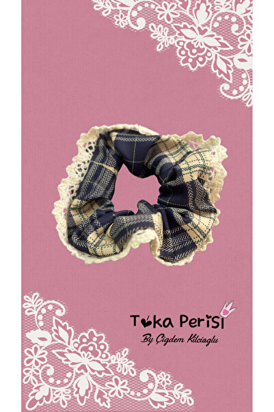 Toka Perisi Brown Plaid Lace Buckle / Scrunchie / Handmade / Rubber Buckle