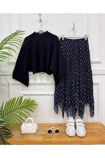 onix Point Skirted Blouse Set 36-42 Matching Navy Blue Sweater, Navy Blue Skirt