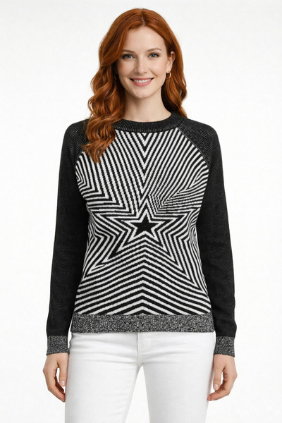 Neden Tekstil Black and White Star Patterned Sweater