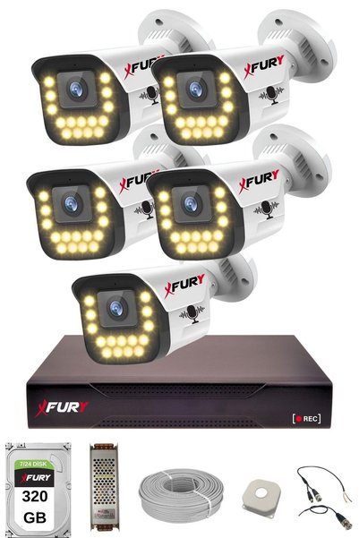 FURY 5 li Sesli 15 Warm Led Gece Renkli Görüş Su Geçirmez Güvenlik Kamerası Seti 320GB
