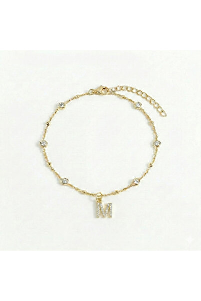 Queen Silver Jewelry 925 ayar gümüş. beyaz zirkon taşlı, toplu zincirli, harf...