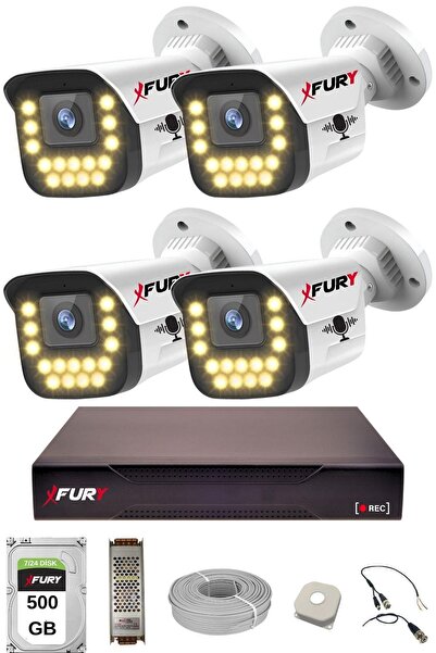 FURY 4 LÜ Sesli 15 Warm Led Gece Renkli Görüş Su Geçirmez Güvenlik Kamerası S...