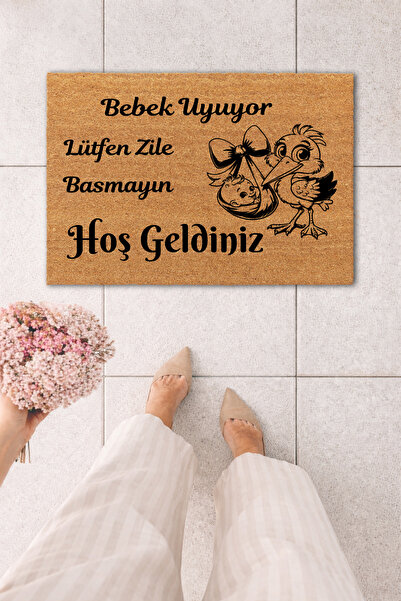 Koko Kapı Önü Bebek Uyuyor Lütfen Zile Basmayın Baskılı Paspas