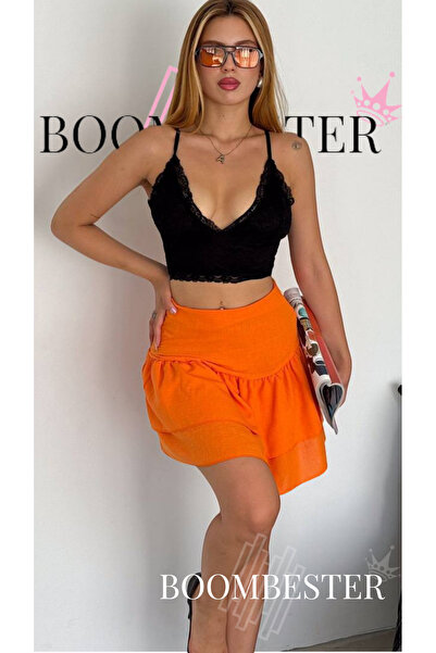 BoomBester Women's Linen Mini Skirt – High Waist Layered Flounce Summer Bouti...