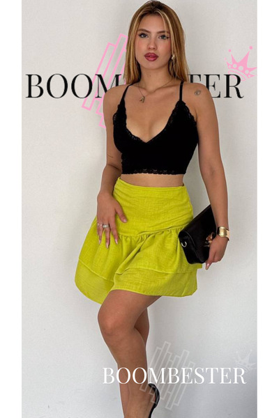 BoomBester Women's Linen Mini Skirt – High Waist Layered Flounce Summer Bouti...