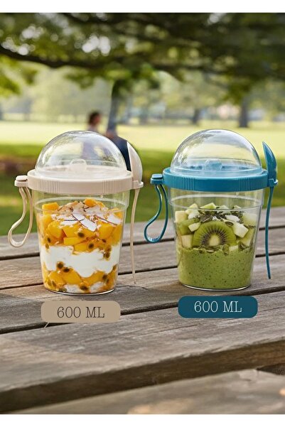 Sungroup 2-Piece 600 ml. Granola Muesli Milk Cup, Yogurt Container with Spoon