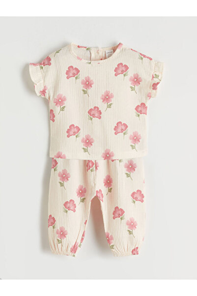 LC Waikiki بلوزة وبنطلون من الموسلين للفتيات الصغيرات من LCW baby Ecru Floral