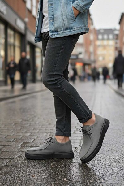 FAYMAZ Men's Gray Suede Lace-Up Classic Casual Shoes Wallabee Sisli Model Lig...