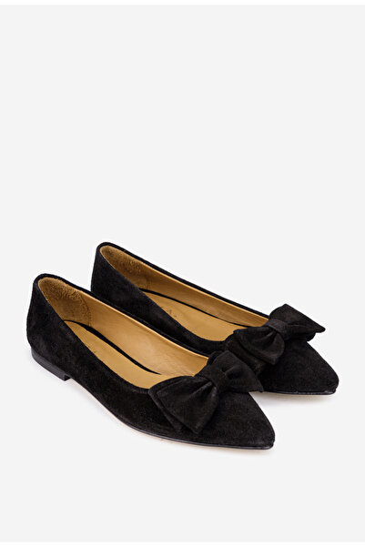 Dasha Women's black suede Leather Ballet Flats with pointed toe