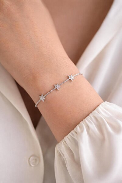 BESTYSO Yıldız Figürlü Taşlı Silver Bileklik