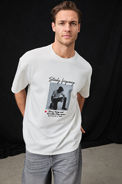 GRIMELANGE Francinho Men's Crew Neck Organic Cotton Oversized White T-Shirt w...