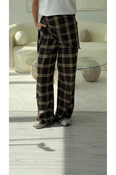 LUUNA STORE Plaid patterned scarf trousers - brown