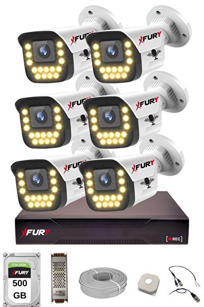 FURY 6 lı Sesli 15 Warm Led Gece Renkli Görüş Su Geçirmez Güvenlik Kamerası S...