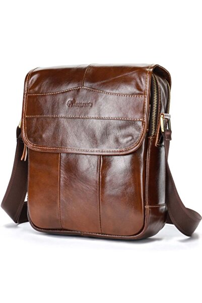 JERMYN'S Jacob brown genuine leather men's messenger bag
