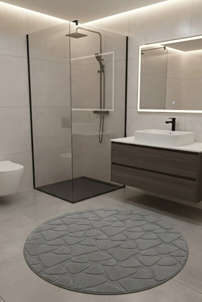 ÇELEBİ HOME TEKSTİL Gri Pamuk Banyo Paspası Makinede Yıkanabilir Kaymaz Taban...