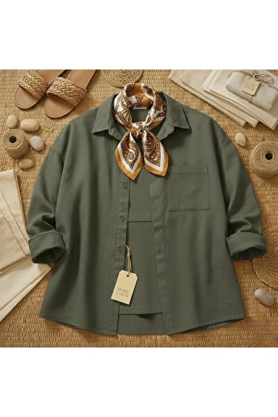 miremiran Tesettür yakası kapanır Doğal Keten Kumaş salaş Kalıp Rahat Kesim g...