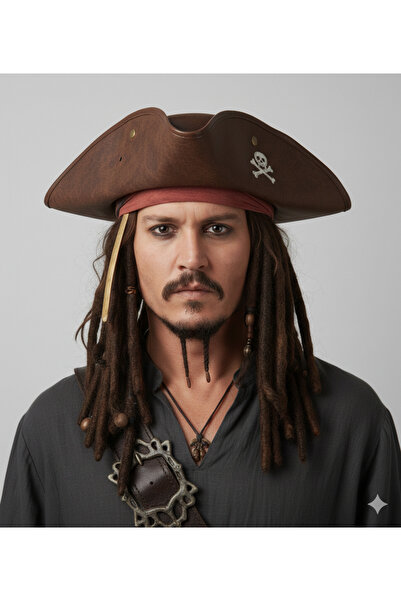 Samur Kaptan Jack Korsan Şapkası Vinleks Deri Denizci Korsan Şapkası