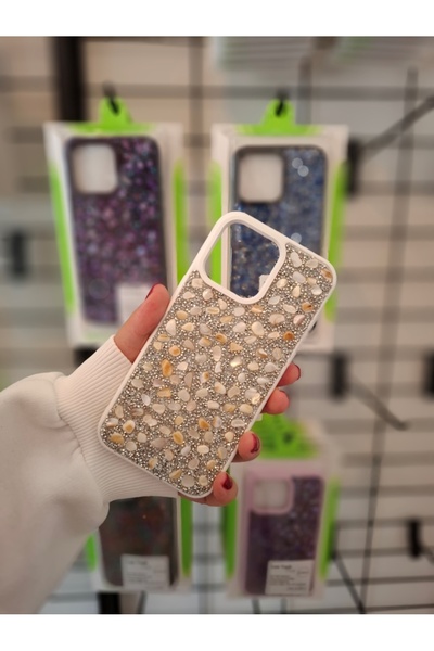 EPRO iPhone 14 Pro Max Gerçek Parlak Işıltılı Doğal Taşlı İçi Kadife Yüksek K...