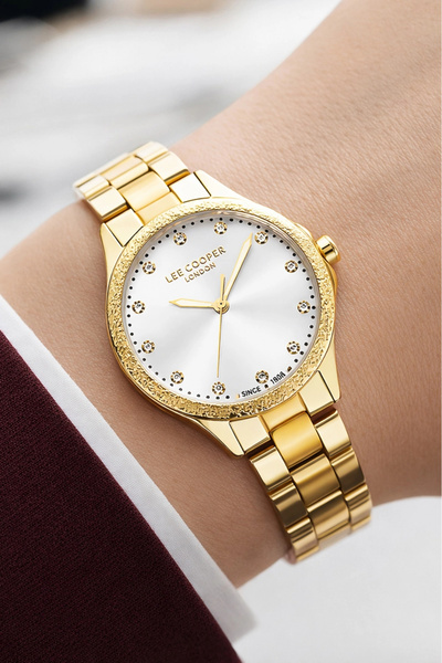 Lee Cooper Gold Color Steel Strap & Case Women's Wristwatch with Bracelet Gif...