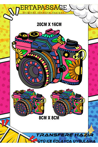 ErTaPassage Renkli Fotoğraf Makinası Desenli Ütü ile Yapışan Transfer Baskı, ...