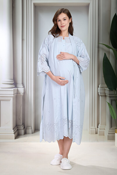Lohussa New Season Blue Scallop Linen Dressing Gown Special Design Summer Cot...