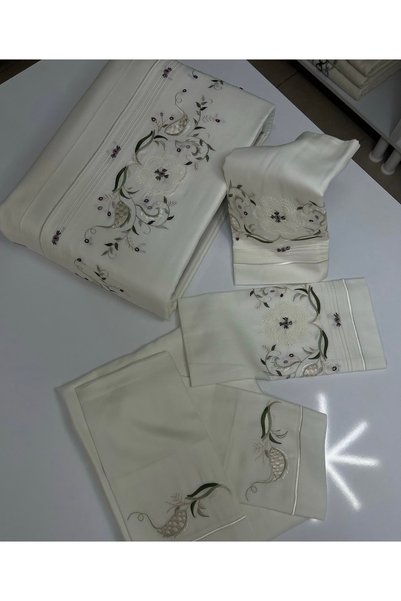 Home Karlla nakışlı pamuk saten nevresim set