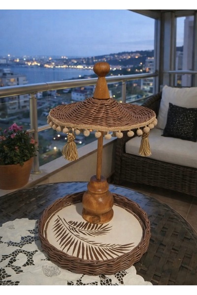 Marrone Bali Şemsiyesi Rustik Tarz Ahşap Tepsi 45 Cm