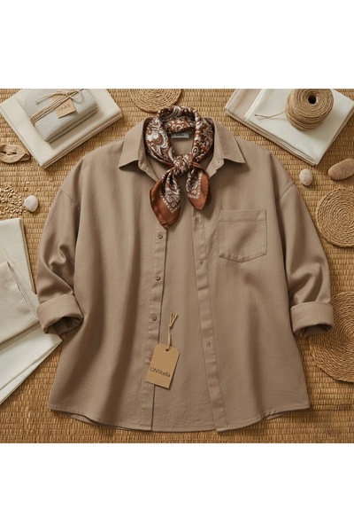 miremiran yakası kapanır Doğal Keten Kumaş salaş Kalıp Rahat Kesim gömlek BEJ