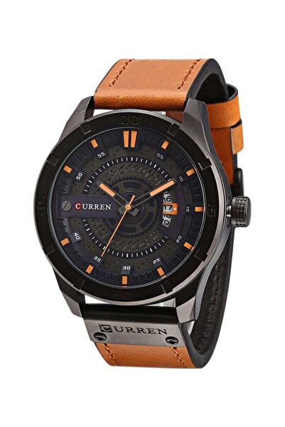 Curren men Leather Analog Wrist Watch 8301 - 45 mm -Light Brown